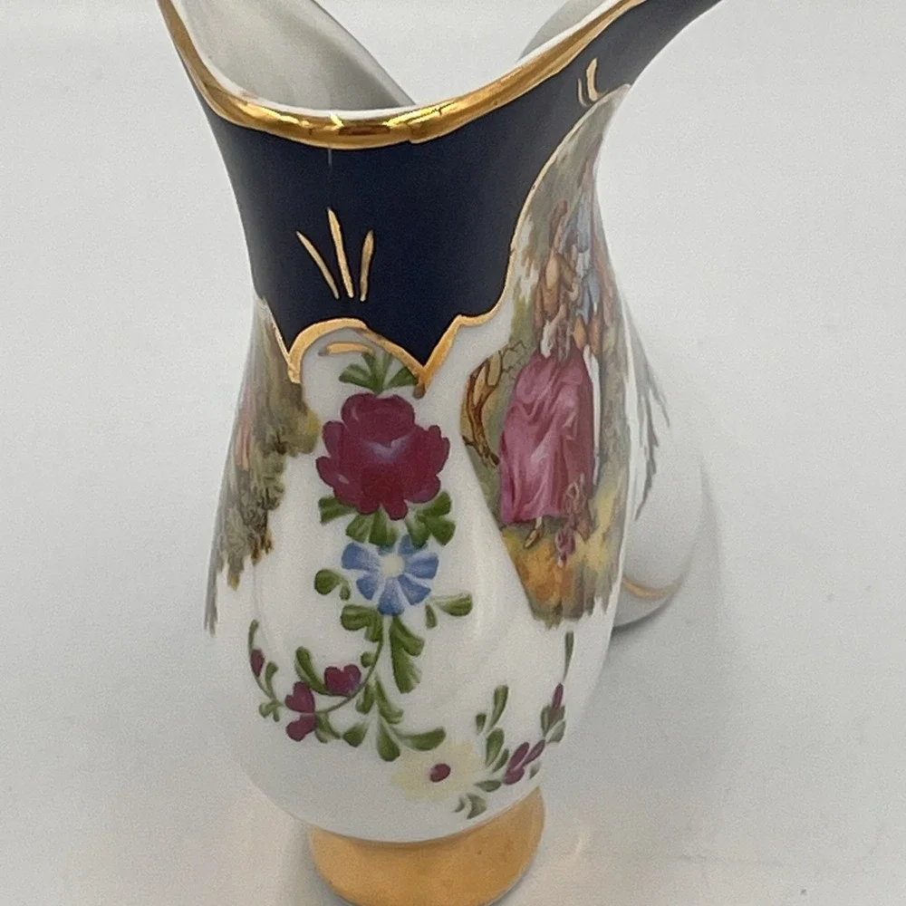 Vintage Porcelain Shoe Figurine Courting Couple Gold Trim Heel Ornate Grannycore
